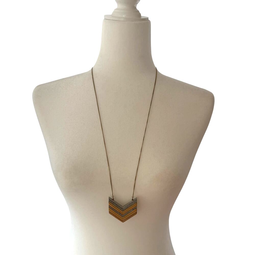 MADEWELL Arrowstack Chevron Long Necklace Crystal Accents Two Tone 32" 2010s